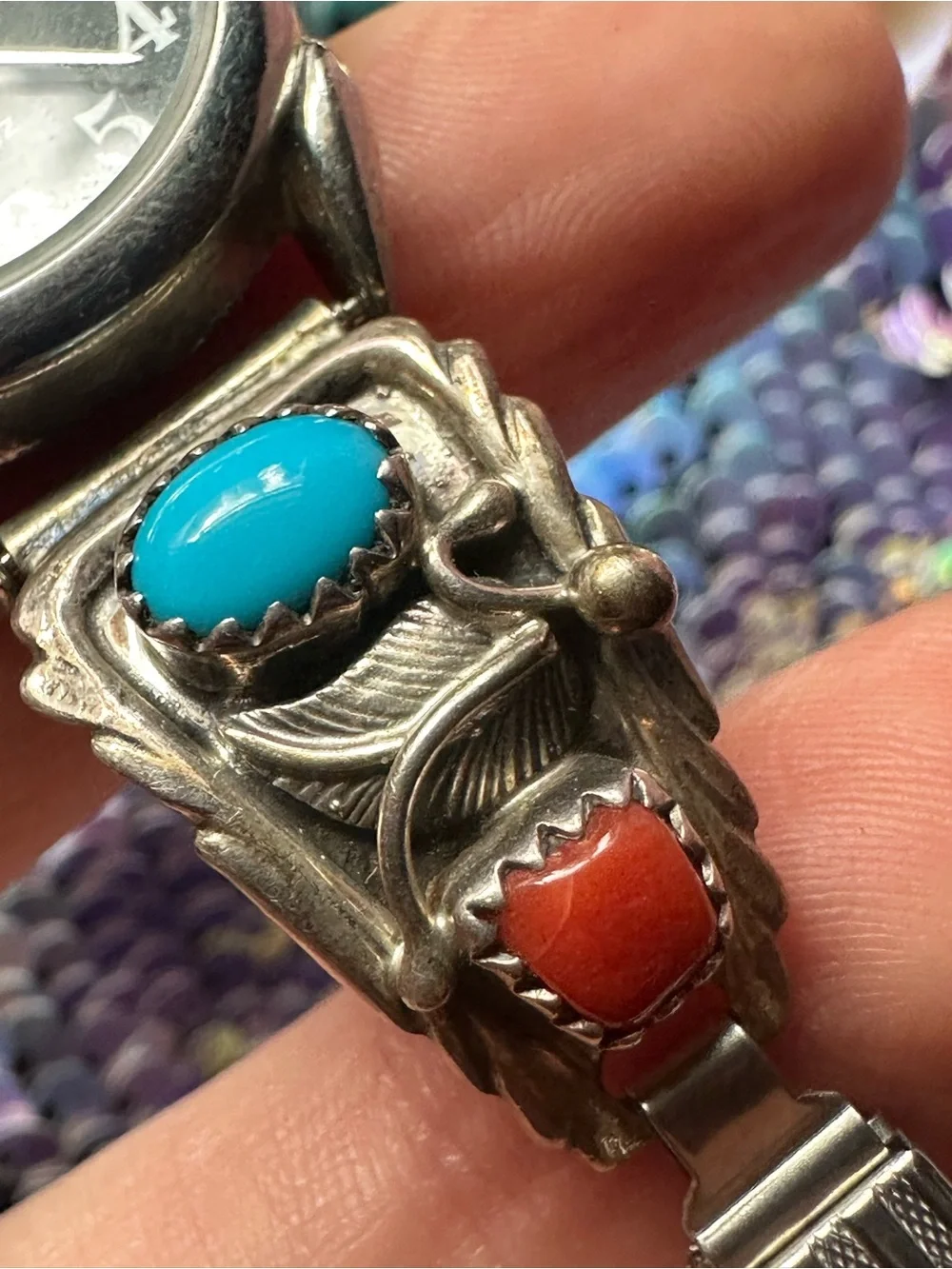 Running Bear Trading Co. • Vintage Sterling Turquoise & Coral Watch